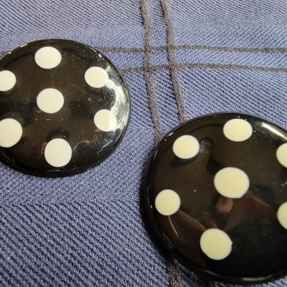 Vintage black with white polka dot pierced earrings